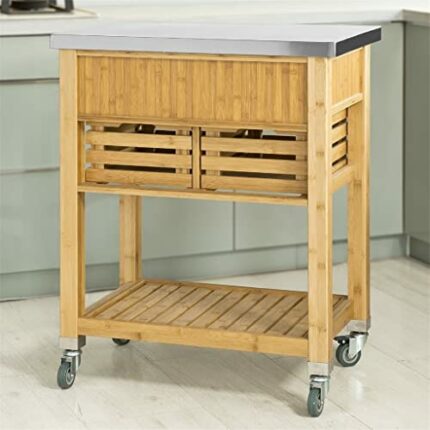 JAHH Kitchen Serving Storage Trolley Cart with Stainless Steel Worktop Solid and Practical Trolley