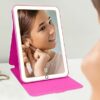 eKids Barbie Travel Mirror with Light and Adjustable Stand, Shatterproof Makeup Mirror with Rechargeable Battery, Designed for Fans of Barbie Acc
