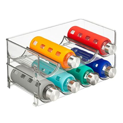 mDesign Plastic Free-Standing Stackable Bottle Storage Rack, for Kitchen Countertop, Fridge, Freezer; Organizer for Water Bottles, Sports Drinks;