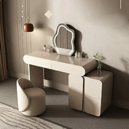 JJZXD Dressing Table with Stool and LED Extension 6 Drawer Bedroom Furniture Vanity Table