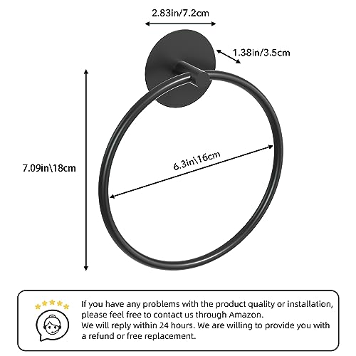 Matte Black Bathroom Towel Ring - SUS304 Stainless Steel Bathroom Towel Rack, Susswiff Adhesive Wall Mounted Hand Towels Holder, Towel Hanger for