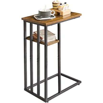 IBUYKE C Shaped End Table, Side Table for Sofa and Bed, Beside Desk for Living Room, Rustic Brown TMJ406H
