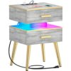 Cyclysio Night Stand Set 2 with Charging Station, Black Modern Nightstand Set of 2, Bedside Tables with Led Lights, Bed Side Table Night Stand wi