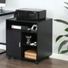FITUEYES Printer Stand with Wheels, Black Wood Printer Table under Desk Storage, Desk Side Mobile Filling Cabinet 3 Open 2 Closed Storage for Hom