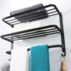 Winmien 3-Tier Bathroom Towel Shelf with Tower Bars, Stainless Steel Towel Racks for Bathroom Wall Mounted (Black，24 inch)