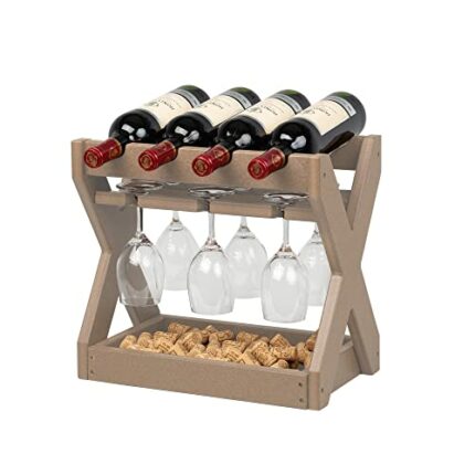 TORVA Countertop Wine Rack, 4 Bottles and 6 Goblets for Free Standing Wine Storage Holder, Small HDPE Recycle Plastic Tabletop Wine Organizer Hol