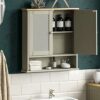 Bath Vida Priano Double Door Bathroom Cabinet, Wood, Grey, Mirrored Wall Mounted Storage Furniture