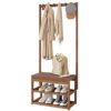 Clothes rack bamboo, coat rack with bench, clothes rack with 5 hooks and shoe rack, multi-purpose open clothes rail wood for hallway living room,