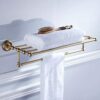 -Shelf,Towel Rack Towel Rack Bathroom Accessories, Brass Retro Double Wall-Mounted Racks, Bathroom European Style Towel Rack Antique Color