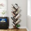 Yusong Tree Bookshelf, Floor Standing Bookcase with Steel Pipe for Living Room Bedroom, Organizer Shelves for Home Office (Brown, 9 Tier)