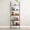 5 Tier Industrial Ladder Shelf, Wood Modern Bookshelf with Metal Frame, Wall-Mounted Plant Flower Storage Organizer for Living Room, Bathroom, Ki