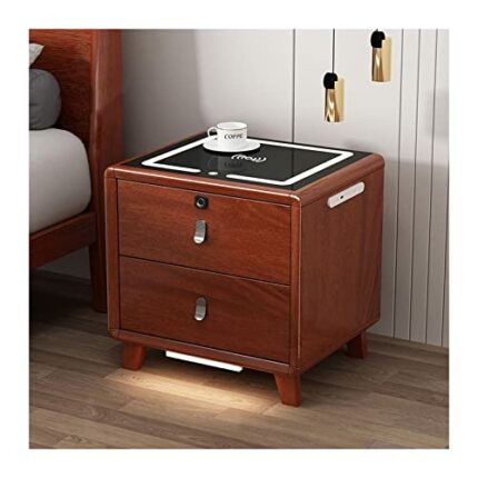 Smart Nightstand with Charging Station and USB Socket, Storage Cabinet Bedside Table with Fingerprint Unlock LED Lights, Nightstands Furniture fo