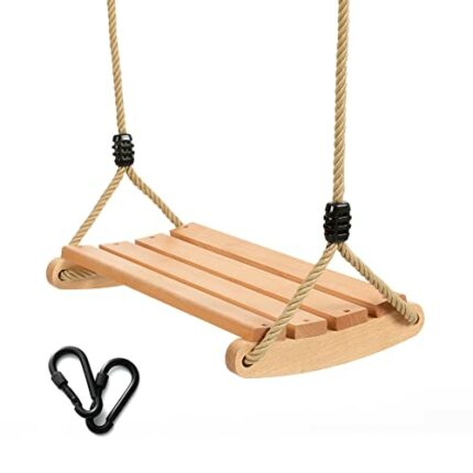 Wooden Swing Seat For Children And Adults,Garden Swing Seat With Adjustable Hemp Rope, Swing Seat For Garden Yard Indoor Outdoor Use Up To 100 Kg