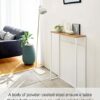 YAMAZAKI Home Modern Console, Slim Narrow Accent Entryway Or Living Room, Metal and Wood Skinny Hallway Or Sofa Table | Steel, White, One Size