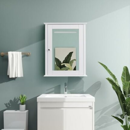 HIGEINE Bathroom Wall Cabinet with Mirror, Mirrored Wall Storage Cabinet，Mirrored Medicine Cabinet,Defogger LED Mirror Bathroom Storage