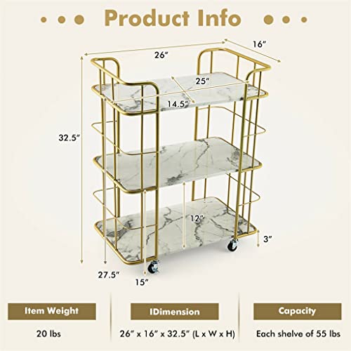 FEER Kitchen Shelf Wheels Trolley Bathroom Gap Rack Sundries Storage 3-Tier Storage Utility Cart Gold Rolling
