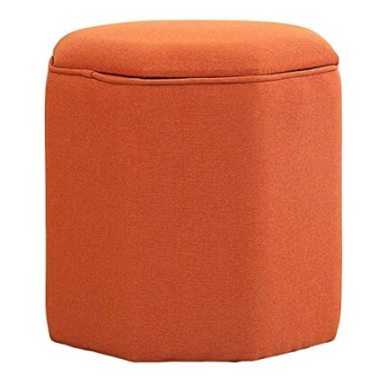 NMDCDH Linen Fabric Upholstered Stool Seat Pouf Ottoman,pouffe Footstool Storage Box Shoe Bench Stool Coffee Table-orange 38x38x40cm(15x15x16inch