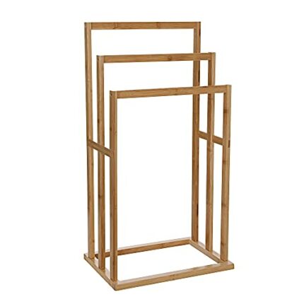 Wooden Towel Rail Bamboo,w/ 3 Rails as Elegant Bathroom Accessory Freestanding Rack for Bath and Hand Towels Style-43x30x82cm