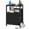 Yoobure Nightstand with Charging Station, Small Night Stand with Fabric Drawers and Storage Shelf for Bedrooms, Nightstands for Small Spaces, Bed