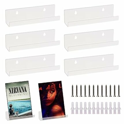 6Pcs Acrylic Vinyl Record Shelves 17.8cm/7inche Album Record Holder Translucent Vinyl Record Storage Shelf Wall Mount CD Display Shelf Holder Flo