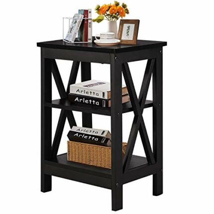 VECELO End Side Table, Nightstand Storage Shelf with Bin Living Room, Bedroom, Lounge, Sofa Couch, Wood, BLU, X-Design Furniture