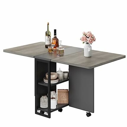 IDEALHOUSE Space-Saving Folding Dining Table with Drop Leaf and 2 Storage Racks-Perfect for Small Spaces and Versatile Collapsible Dinner Kitchen