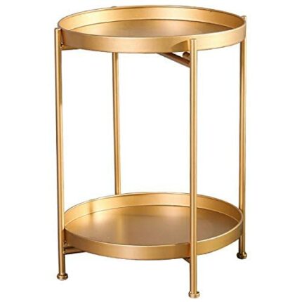 Industrial Nordic Metal 2Tier Sofa Side Table Coffee Table Bedside Lamp Table Gold - Improved