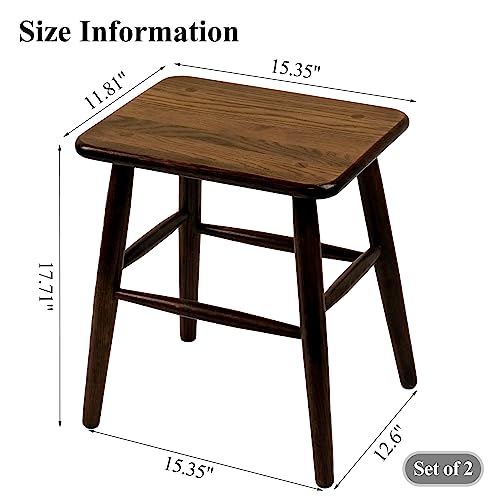 Cttasty Wood Stool, Set of 2 Wood Small Side Table, Wood Plant Stool, Wood Bar Stools, Wood Vanity Stool, Sofa End Table, 15.75" L*11.81" W*18.11