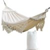 100% Cotton Double Hammock - 2 Person Extra Large 200 x 150cm Boho Hammocks With Spreader Bar for Garden Patio Porch Backyard Lounging Outdoor an