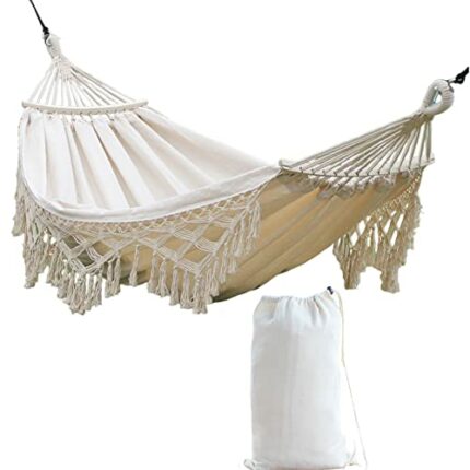 100% Cotton Double Hammock - 2 Person Extra Large 200 x 150cm Boho Hammocks With Spreader Bar for Garden Patio Porch Backyard Lounging Outdoor an