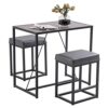 DINGZZ 3 Piece Dining Table Set, Dining Set for 2, Table and 2 PU Stools, Walnut Color & Gray Dining table and Chairs