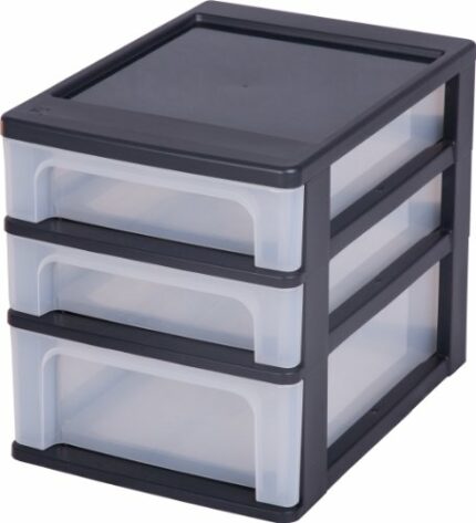 Iris Ohyama Europe Drawers, Storage drawers with 3 drawers, Plastic drawers black, Drawer tower unit three drawers, Drawer organiser, Plastic off