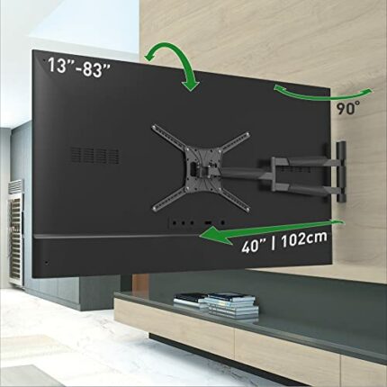 Barkan 102cm Long TV Wall Mount, 13-83 inch Full Motion Articulating - 4 Movement Flat/Curved Screen Bracket, Holds up to 50kg, Extremely Extenda