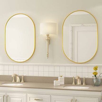 Manocorro 2 Pieces Gold Oval Wall Mirror, 20" x 30" Oval Bathroom Mirror, Large Vanity Decor Mirror w/Aluminum Alloy Frame, Vertical & Horizontal