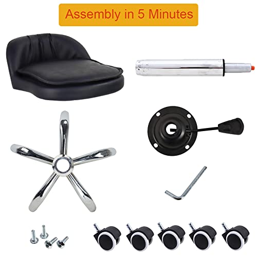 WKWKER PU Leather Rectangle Rolling Stool With Low Back Height Adjustable Swivel Drafting Work SPA Task Chair With Wheels (Black)