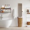 AfooBezos Bathroom Shelves Over Toilet, Floating Bathroom Shelves with Protective Metal Guardrail, Wood Wall Shelves for Bathroom, Bedroom, Livin