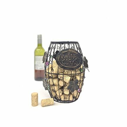 Mind Reader Barrel Metal Wine Cork Holder with Ornaments, Black,Large