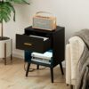 Aobafuir Nightstand with Charging Station and LED Lights,Bedside Table with 1 Drawer,Modern Night Stand,End Table for Bedroom, Living Room,Black
