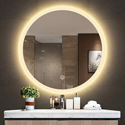 SkiPdr Bathroom mirror Illuminated LED Backlit, Frameless Wall-mounted Round, Vanity (Warm Light 800x800mm)