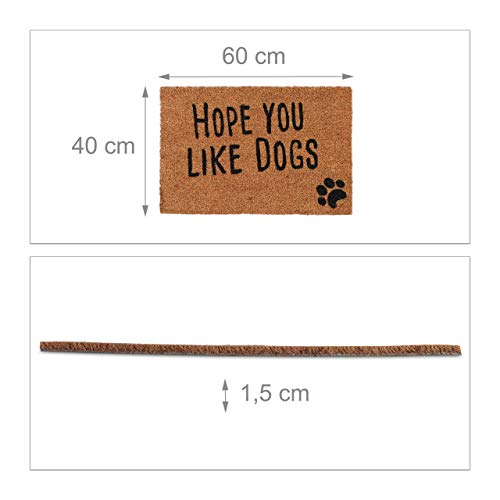 Relaxdays Doormat with Slogan, Hope You Like Dogs, Animal Theme, Coconut Fibres, Outdoors, Indoors, Welcome Mat 40x60cm, Natural, Coir, Standard