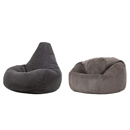 icon Dalton Cord Recliner Bean Bag Chair, Large Lounge Chair Gaming Bean Bags & Kingston Cord Bean Bag Chair, Charcoal Grey, Large Lounge Chair B