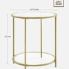VASAGLE Round Side Table, Small Coffee Table, 2-Tier Tempered Glass End Table with Steel Frame, Bedside Table, with Open Storage Shelf, Modern St