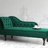 Vintage Style Left Hand Chaise Lounge Velvet Fabric Chesterfield Green Nimes