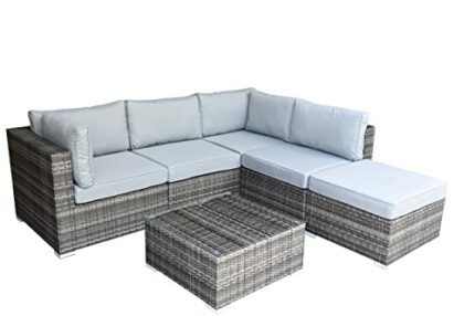 Homeflair Polyster Rattan Weave Alluminum Frame Modular Corner Sofa Set For Garden Dual Density Padded Foam Rust Proof Grey