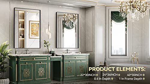 Brightify Black Bathroom Vanity Mirror for Wall, 22x30 inch Black Mirrors for Bathroom, Metal Framed Mirror Wall Mounted for Farmhouse Bedroom En