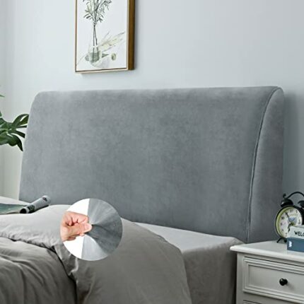Bed Headboard Slipcover, Stretch Bed Headboard Cover, Dustproof Protector Cover for Linen Fabric Tufted Upholstered Headboard (Light Grey, 120-14