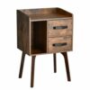 Youmechi Nightstand, Mid-Century Modern Night Table with Solid Wood Legs and 2 Wooden Storage Drawers, Industrial Bedside Table, Rustic Brown Nig