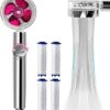 High Pressure Water Saving Shower Head - Propeller - Turbo Fan Drive Jet Shower Head-with Water Stop Button and 4Pcs Filter-360 Degree Rotating S