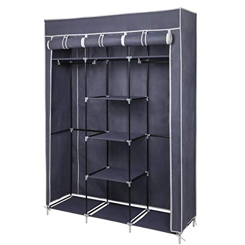 Meerveil Canvas Wardrobe, Wardrobes for Bedroom, Fabric Wardrobes Storage Organizer for Clothes, Portable Wardrobe with 2 Clothes Rails, 175 x 15