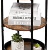 YEAKOO Industrial Nordic End Table, 3-Tier Round Side Table with Storage Shelf Edge Protection Tray, Sturdy Metal Frame Coffee Table Bedside Tabl
